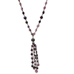 Elegant Pink Beaded Tassel Necklace Heart Pendant Fashion Jewelry Gift Women